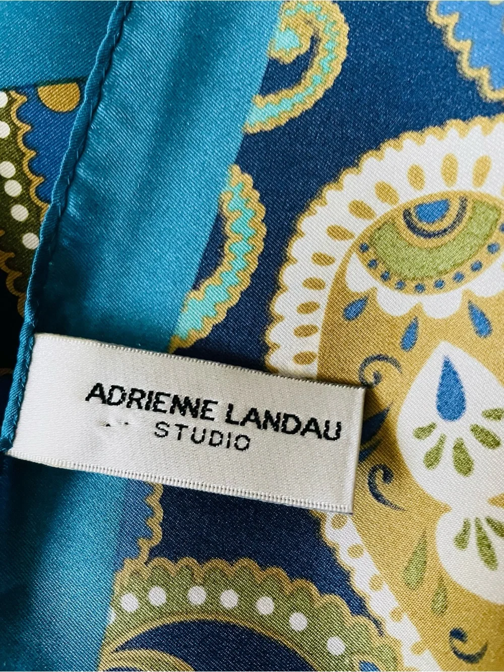 Adrienne Landau Teal & Navy Paisley Silk-Feel Square Scarf